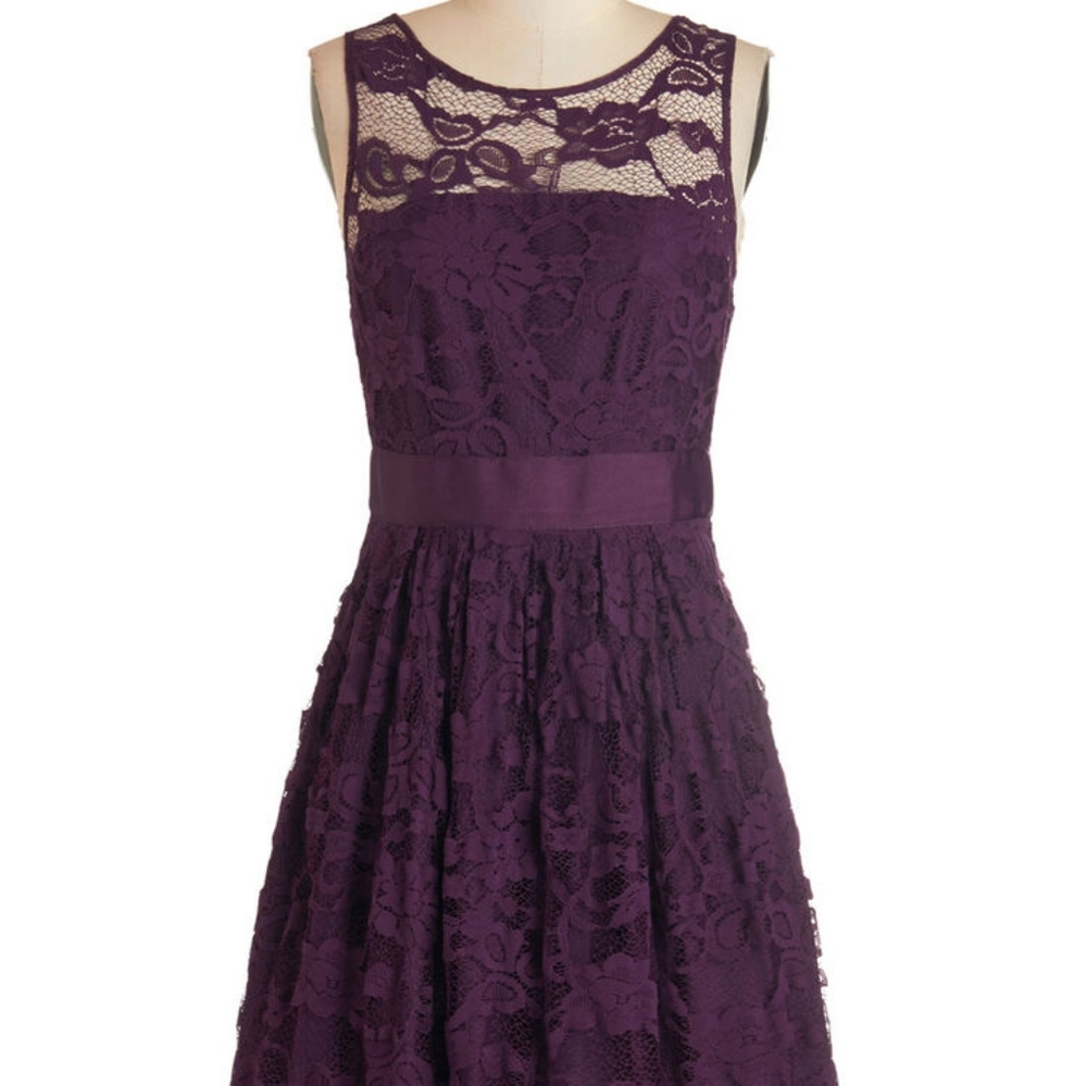 Deep Purple Lace Overlay Dress